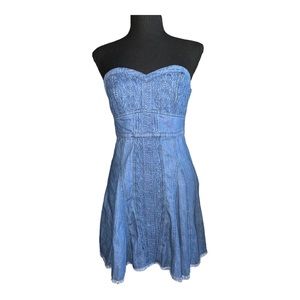 Free People | Jean strapless embroidered mini dress